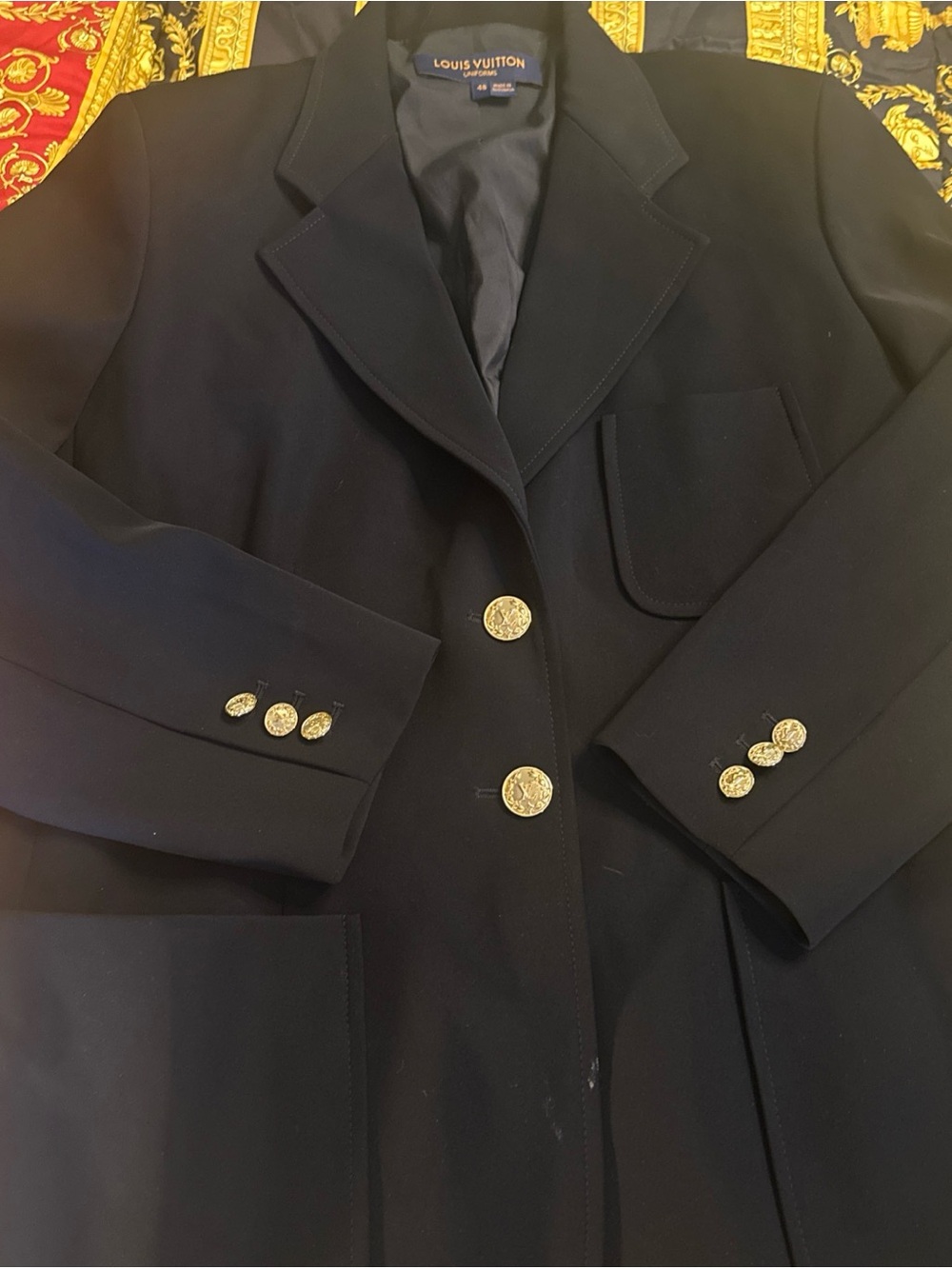 Louis Vuitton Black Blazer/Coat with Gold Buttons Sz 48